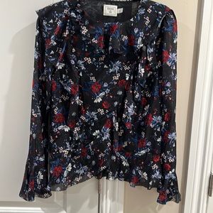 Erdem x H&M black floral 100% silk flounced top